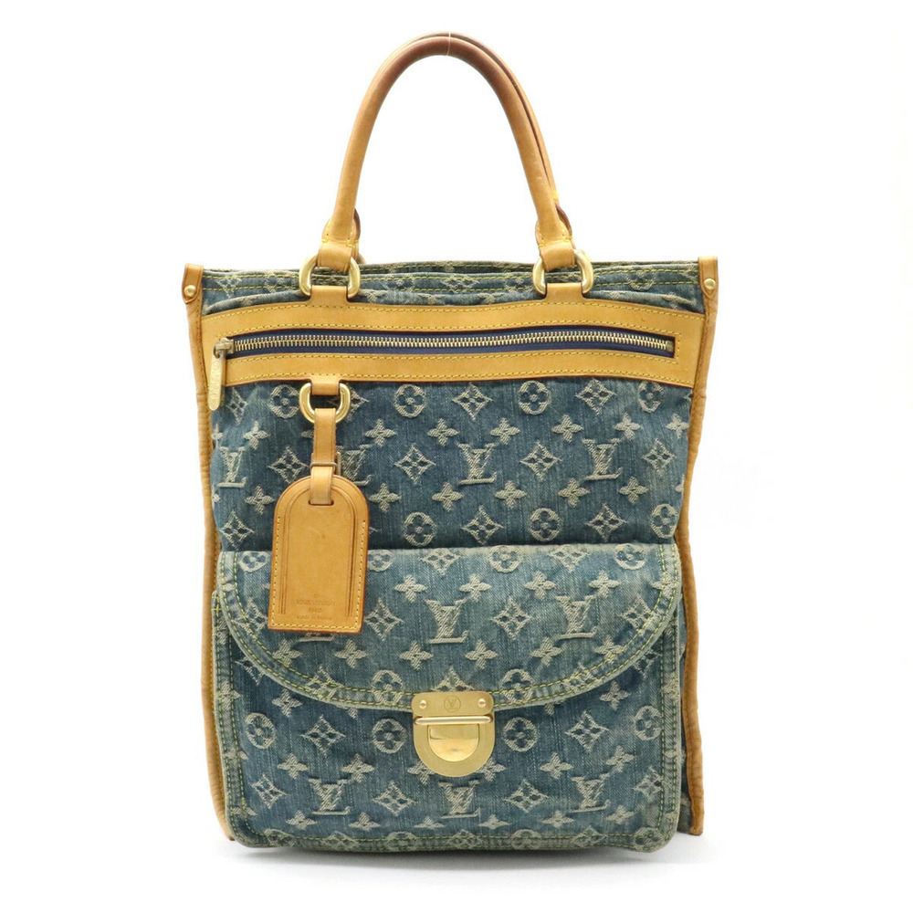 Louis Vuitton Monogram Denim Flat Shopper Tote Bag Handbag Gusset Blue